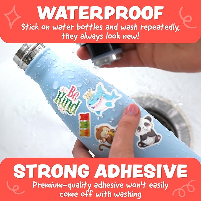 Cute Stickers for Kids - Kawaii Water Bottle Stickers for Teens - 108pc Sticker Pack - Waterproof Vinyl Stickers for Water Bottles, Scrapbook, Laptops - Valentine Stickers for Kids Classroom, Gifts