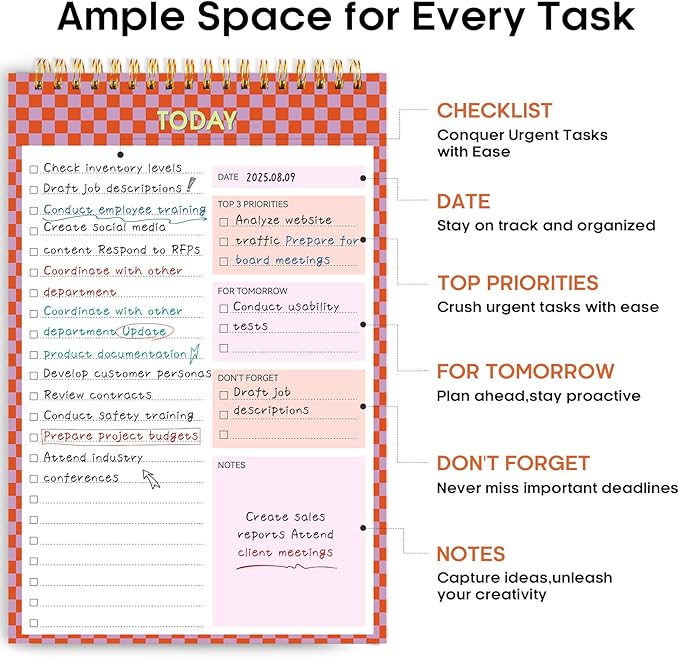 To Do List NotePad, Aesthetic To Do List Notebook for Work With 52 Sheet For Daily Tasks and Goal Setting, Undated Daily Planner Perfect for Office, Home and School Supplies - Sunset Checkered