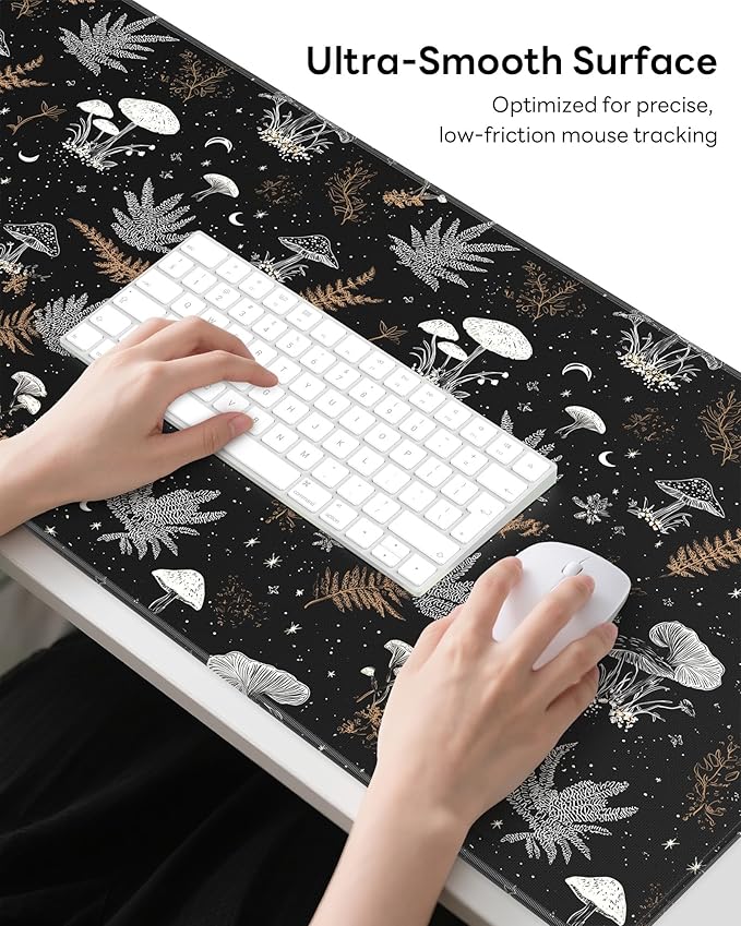 XL Gaming Mouse Pad, 31.5x17.5'' Large Desk Mat with Anti-Slip Rubber Base & Stitched Edges for Gaming, Office, Home - Black Art