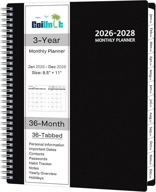 Monthly Planner 2026-2028, 36 Months Calendar Planner 2026-2028 from Jan 2026 – Dec 2028, 8.5'' x 11'' with Ruled Spread, Flexible Cover, Spiral Wirebound, Pocket, Coated Tabs, Notes ＆ Habit Tracker