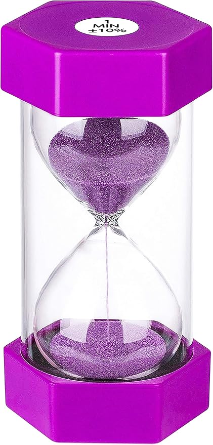 SuLiao Sand Timer 1 Minute Hourglass, Colorful Small Purple Sand Clock one Minute, Reloj De Arena 1 Min, Plastic Hour Glass Sandglass Timer for Kids, Games, Classroom, Kitchen, Decor