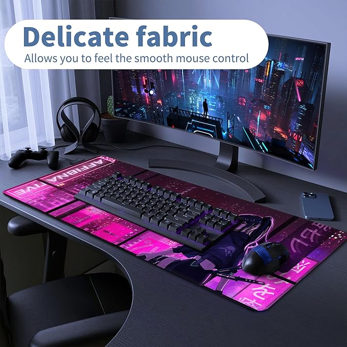 Japanese Samurai Anime Mouse Pad Large Desk Mat Extended Keyboard Mouse Pad Gaming Mousepad with Non-Slip Base and Stitched Edge Anime Mouse Mat Desk Pad 31.5 X 11.8 In Mouse Pads for Desk Home Office
