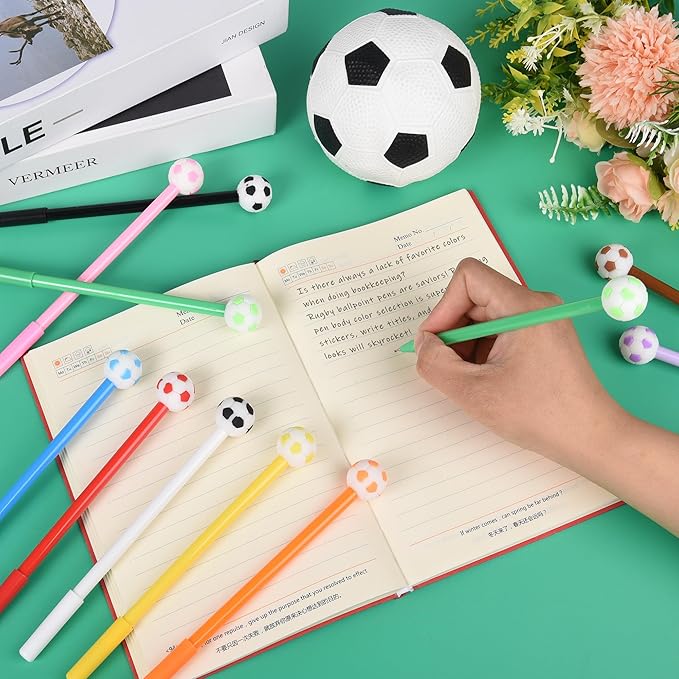 LiYiQ 25 Pcs Soccer Party Favor Cartoon Cute Fun Pens for Kids Kawaii Soccer Shape Gel Black Ink Pen Cute Soccer Pens for School Office Home Student Kids Present