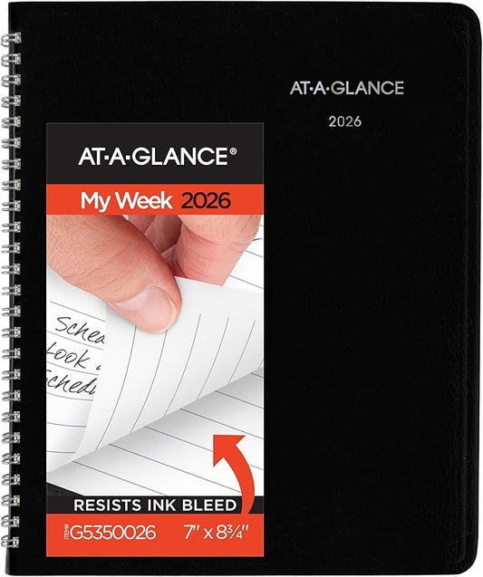AT-A-GLANCE 2026 Planner, Weekly, 7" x 8-3/4", Medium, Block-Style, DayMinder, Black (G5350026)