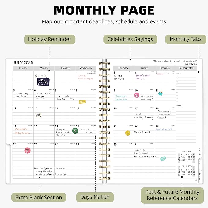 Ospelelf 2026 2027 Planner Weekly and Monthly Calendar Spiral Bound, A4 Office Supplies For Women & Men, 18 Months PVC Cover Life Planners with Stickers Night Flower