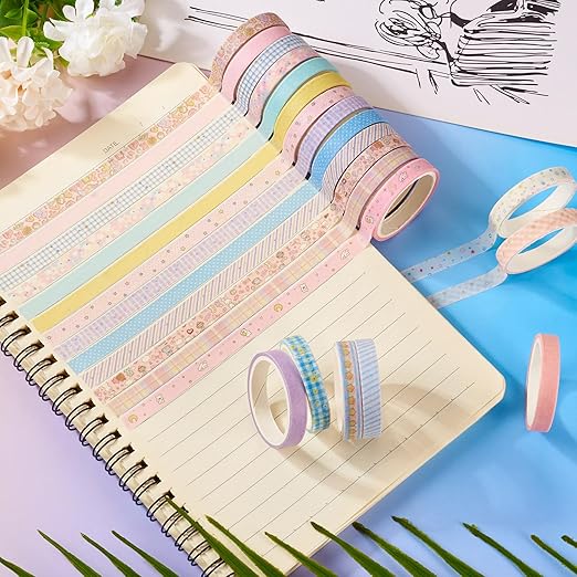 20 Rolls Washi Scrapbook Tape 7mm Pastel Decorative Bible Tape Set Floral Tape Pack Pink Aesthetic Colored Tape Rolls Stickers for Crafts DIY Scrapbook Study Journaling Planner Supplies