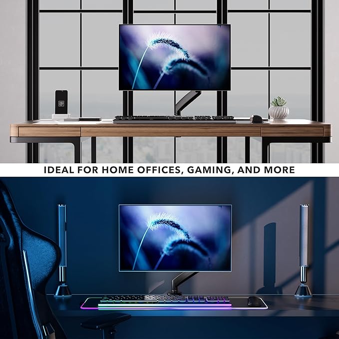 Mount-It! Monitor Arm – Single Monitor Desk Mount, Articulating Gas Spring Arm, Fully Adjustable 13"-32" Screens, VESA 75x75 100x100, Clamp & Grommet Base, Holds 17.6 lbs