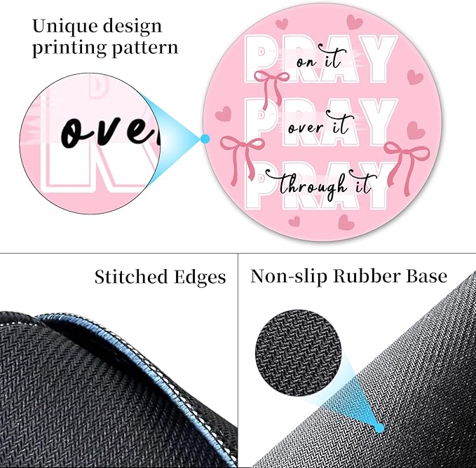 Inspirational Quote Mouse Pad for Desk, Cute Bows Heart Small Mousepad with Non-Slip Base, Round Mouse Pads for Laptop Gaming, Computer Mouse Mat for Desk Accessories Office Decor Supplies