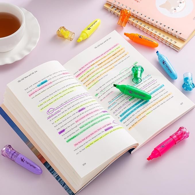 6 Colors Highlighter Markers Pen, Chisel Tip, Bible highlighters No Bleed, for Bible Study School, Home, and Office Use, Teacher Supplies