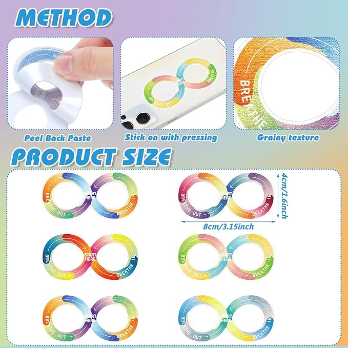 36 Pcs Sensory Strips Infinity Rainbow Anxiety Mindfulness Stickers Adults Stress Breathing Stickers Fidget Adhesives Rough Textured Tape for Classroom Desk Office Computer(Figure Eight Shape)