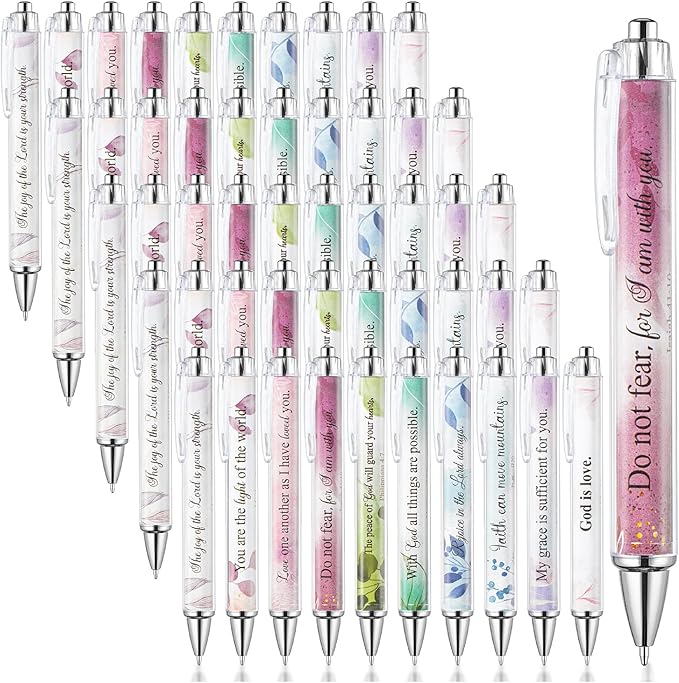 Mr. Pen- Christian Pen Set, 50 Pack, Floral, Black Ink, Bible Verse Pens Bulk, for Women Men