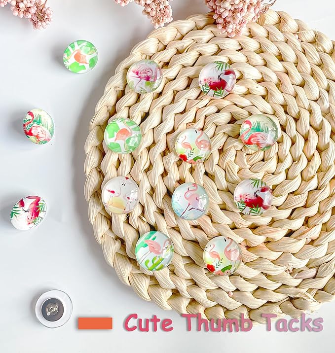Push Pins for Bulletin Board-24Pcs Flamingo Thumb Tacks,Push Pins for Wall, Cork Board Thumbtacks, Cute Thumb Tack for Office Decorative,Aesthetic Office Supplies.