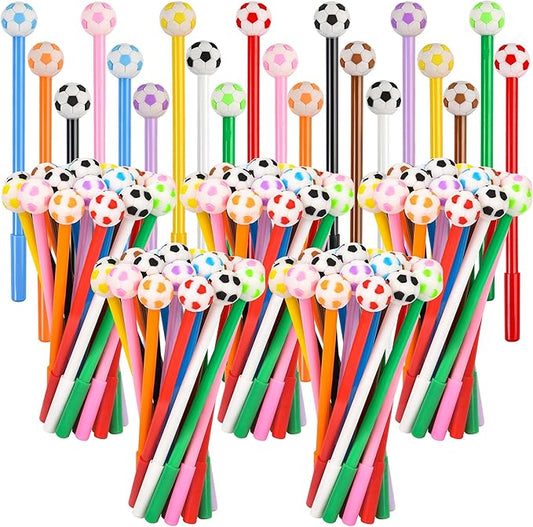 LiYiQ 100 Pcs Soccer Party Favor Cartoon Cute Fun Pens for Kids Kawaii Soccer Shape Gel Black Ink Pen Cute Soccer Pens for School Office Home Student Kids Present