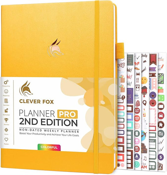 Clever Fox Planner PRO 2nd Edition – Undated Weekly Agenda Planner for Setting Goals, Tasks & Time Management – Life Organizer with To-do Lists & Habit Trackers – Large, 8.5x11″ (Amber Yellow)