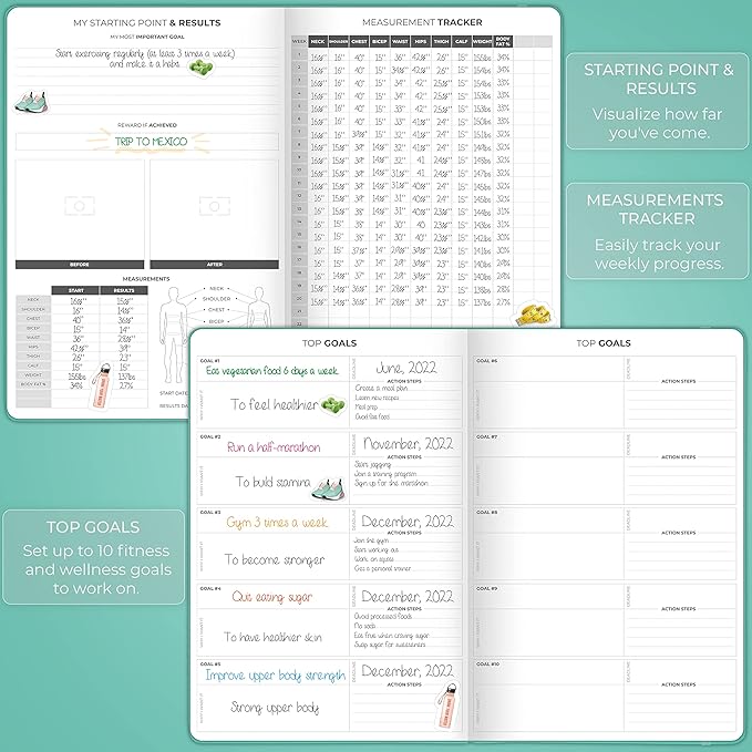Clever Fox Fitness Journal PRO – Daily Workout Planner with Meal Planner & Habit Tracker – Gym Exercise Log Book for Women & Men – Fitness Planner Notebook – Lasts 6 Months, 7x10” - Turquoise
