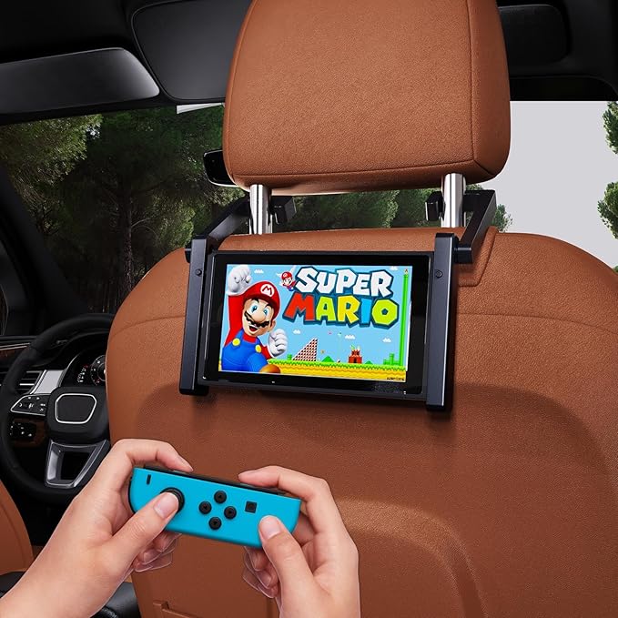 Car Holder for Nintendo Switch/OLED, Foldable and Adjustable Table Stand Playstand Bracket, Portable Compact Console Desktop Holder Dock Car Headrest Play Stand Mount, Black