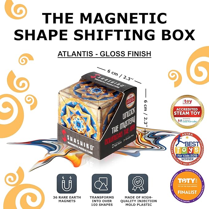 Shashibo DODECA Shape Shifting Box - Award-Winning STEM Fidget Toy with Ultra Strong Magnets - Puzzle Cube Transforms Into 100+ Shapes, Perfect Sensory Gift for Kids, Teens, and Adults (Atlantis)