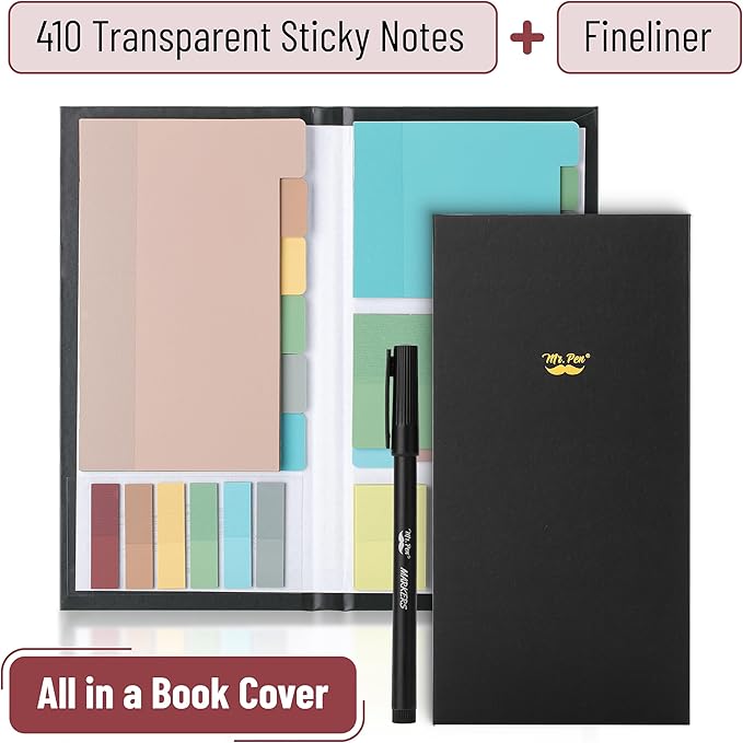 Mr. Pen- Transparent Sticky Note Set, 410 Pack, Morandi Colors, Transparent Sticky Notes Tabs