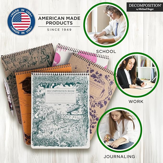 Decomposition Everglades Top Bound Spiral Notebook – 7.5 x 9.75 Journal, College Ruled Lined Pages – Left-Handed Friendly Notebooks Ideal for Students, Artists & Office Professionals – Made in USA