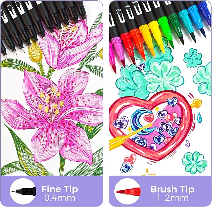 Artecho 168 Colors Markers for Adult Coloring Books, Dual Tip Markers for School, Fine and Brush Tip for Adults Coloring Books, Calligraphy, Drawing, Sketching