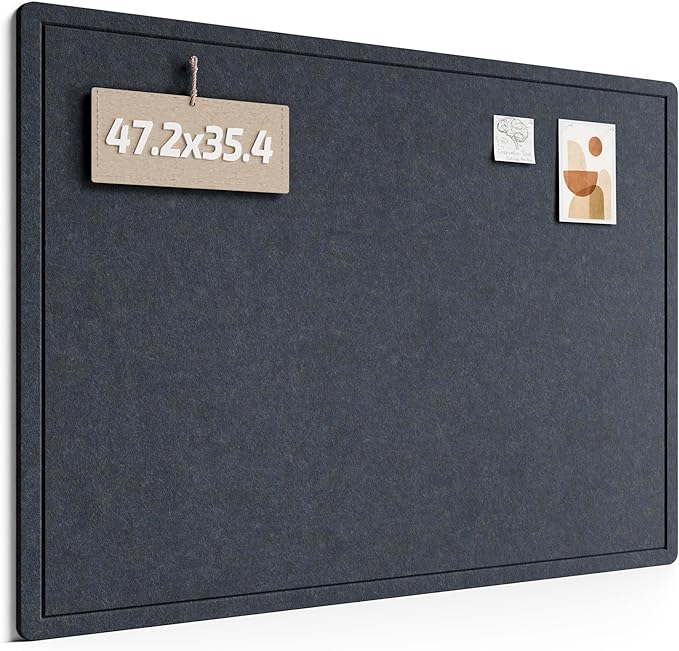 Fluxynara Large Bulletin Board, 47.2" x 35.4" Cork Board Alternative with 24 Safe Removable Adhesive Tabs, Foldable Felt Pin Board for Home Office, Classroom, Bedroom,Entryway for Walls— Navy Blue