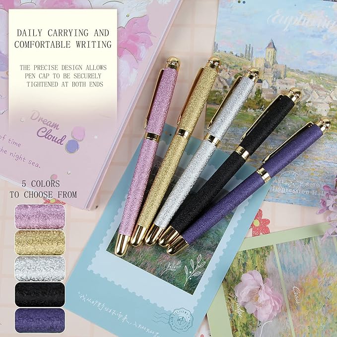 Rollerball Liquid Ink Pens,Best Luxury Ball Pen Gift Set for Men and Women,Black Ink Fancy Pen Refillable for Executive Office,Professional,pretty pens,cool pens,Nice cute Designer Pens(Black)