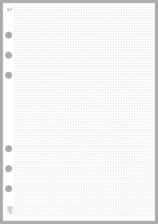A5 Size Dot Grid Paper Refill (0.10"), Sized and Punched 6-Ring A5 Notebooks by Filofax, LV (GM), Kikki K, TMI, and Others. Sheet Size 5.83" x 8.27" (148mm x 210mm)