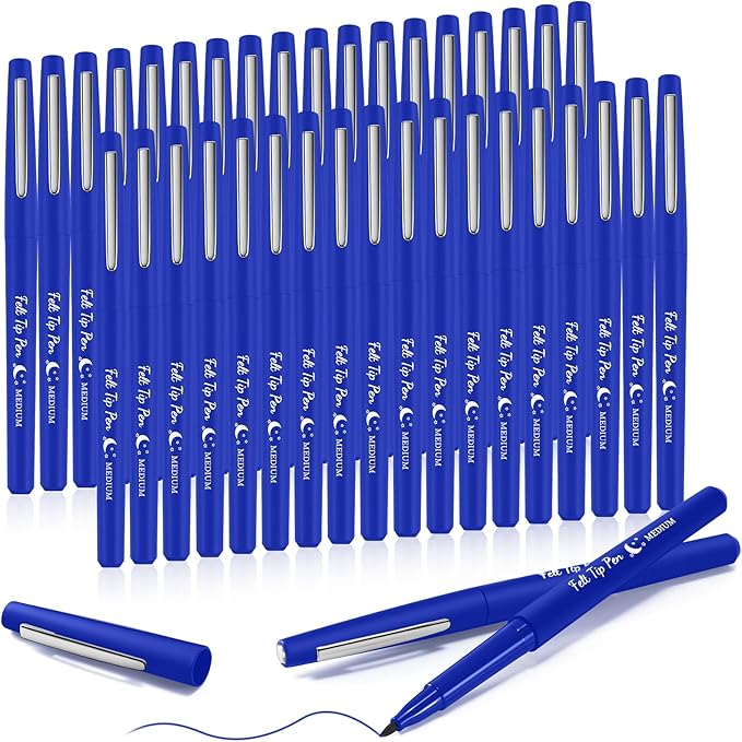 36 Pcs Felt Tip Pens 0.7mm Medium Point Colored Felt Tip Pens for Journaling Planner Writing Note-taking Art Office and School Supplies(Dark Blue)