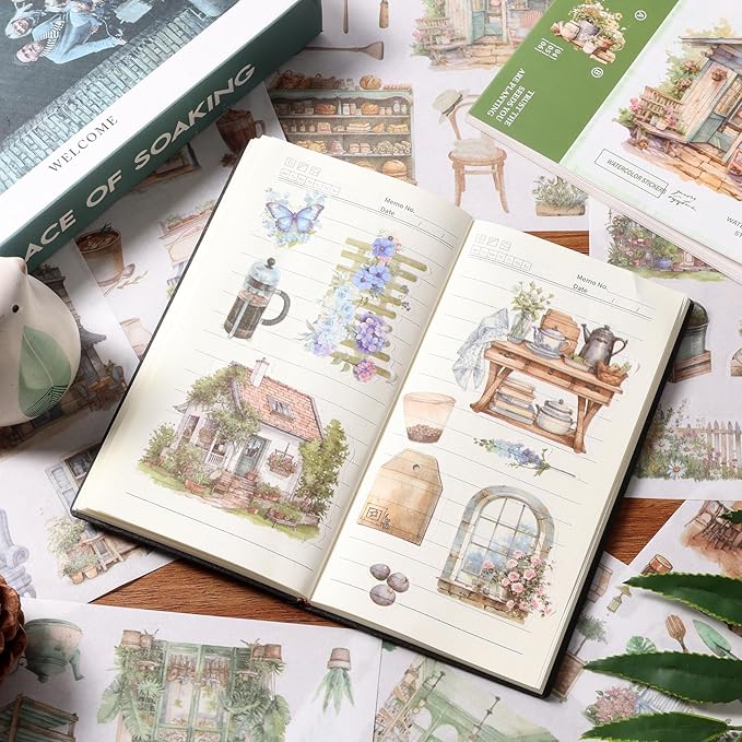 Garden Scrapbook Stickers 50 Sheets journaling Sticker 400 Pre-Cut Washi Stickers Scrapbooking Supplies Collage Decorative DIY Arts Craft Making
