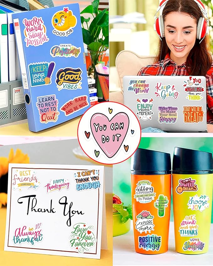 300 PCS Motivational & Positive Affirmation Sticker Pack – Inspirational Vinyl Quote Stickers for Teens, Adults & Teachers | Waterproof Decals for Water Bottles, Laptops, Journals & Scrapbooks