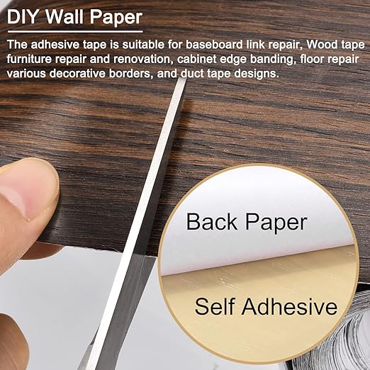 uxcell Wood Grain Tape, 4.72" x33 Ft Wall Paper Border Sticker Self-Adhesive Wood Grain Repair Patch with Scraper for Wall Corner Table Door Sofa Furniture Home Decor (Dark Cherry)