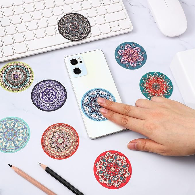 Crtiin 100 Pack Sensory Strips Anxiety Mindfulness Breath Calm Stickers Adhesive Texture Rough Tactile Fidget Tape for Mental Health Relief Anti Stress Stickers(Mandala)