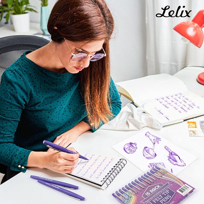 Lelix Felt Tip Pens, 60 Purple Pens, 0.7mm Medium Point, Felt Tip Markers Pens for Journaling, Writing, Note Taking, Planner, Perfect for Art Office and School Supplies