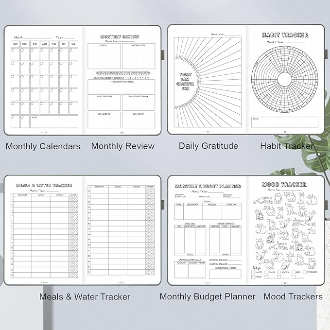 Dotted Journal Notebook with Premade Bullet Templates, Pre-made Dot Grid Journaling with Undated Weekly & Monthly Planner, Various Trackers - 12 Month Organization, A5 Hardcover