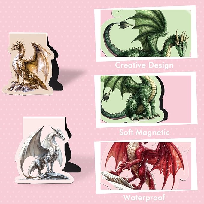 Cool Dragon Magnetic Bookmarks, 8 Pcs Fantasy Power Dragon with Wings Magnet Page Markers Unique Book Clips for Reading, Gifts for Men Boys Book Lovers Students Teachers Office School