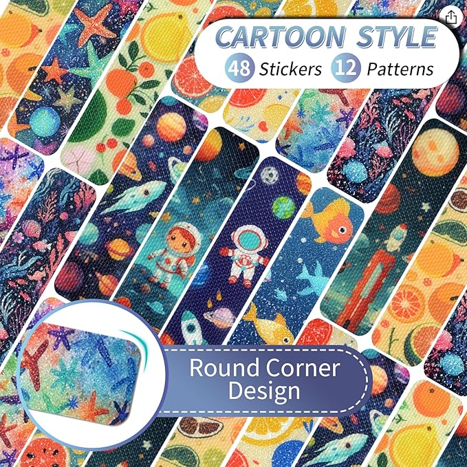 48 Pieces Anxiety Sensory Stickers with Storage Box - Calming Stickers with 2 Textured Sticker for Adults & Teens Desk Fidget - Sensory Strips - Teacher Must Haves (Cartoon)