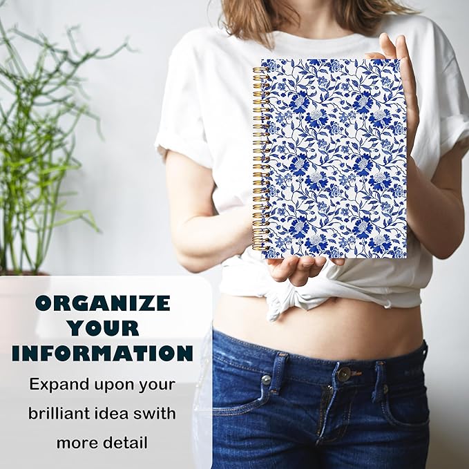 BearCake Chinoiserie Grandmillennial Notebook Journal, Blue Floral Aesthetic Notebook,Blue Aesthetic Office Supplies, Notebooks for Work, Hardcover Spiral Notebook 5.5x8.3