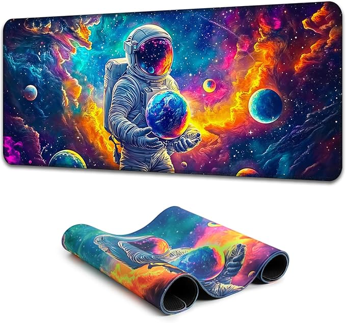 Manicer Blacklight Space Astronaut Mouse Pad – UV Reactive Neon Galaxy Mat, Glow in The Dark Extended Gaming Mousepad with Colorful Cosmic Art for Office, Gamers & Room Decor - 31.5" x 11.8"