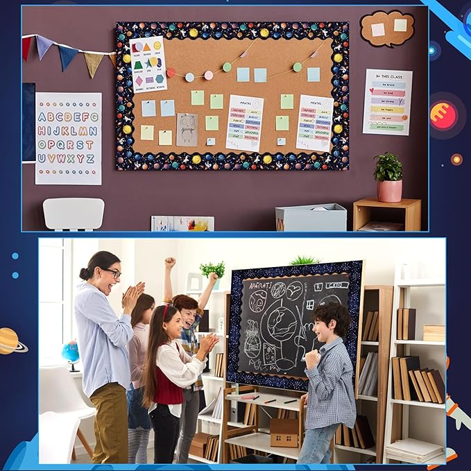 2 Rolls Outer Space Border, 65.6 Ft Galaxy Scalloped Borders Trim Night Sky Classroom Bulletin Board Border Trim for Back to School Classroom Bulletin Boards Chalkboard Wall Decor