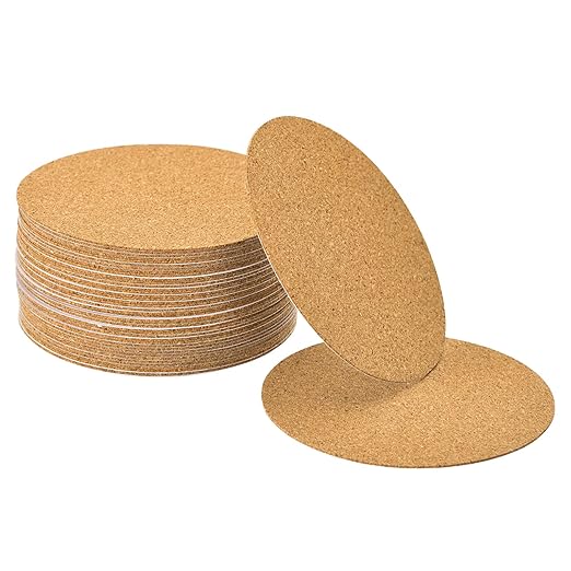 UXCELL 40 Pcs Self-Adhesive Cork Round, 3" x 3" Cork Tiles Backing Sheets for DIY Crafts, Brown