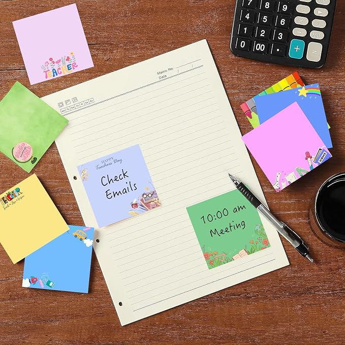 9 Pads Cute Sticky Notes Set, 3" x 3" Self Stick Notepads, Funny Sticky Notes Set, Teacher Stationery, Kawaii Adhesive Memo Pads, Teacher Gifts, Office Decor Desk Accessories School Supplies