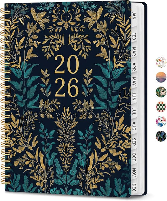 2026 Planner, Weekly and Monthly Calendar Planner for Women, Jan 2026 - Dec 2026, Hardcover Planning Agenda book with Tabs, Spiral Bound, Inner Pocket, Perfect for School Office Supplies, 6.3" x 8.5" - Hidden Bloom