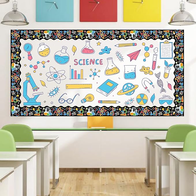 2 Rolls Science Bulletin Board Borders, 65.6 Ft Science Lab Scalloped Border Trim Scientific Theme Classroom Bulletin Board Border Trim for Back to School Classroom Wall Chalkboard Decor
