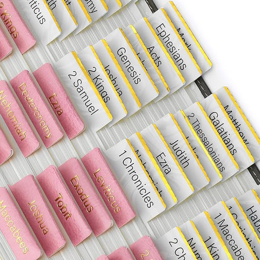 Mr. Pen- Catholic Bible Tabs for Women and Men, 160 pcs, 80 Pink Leather Bible Tabs with Gold Foil Lettering, 80 White Marble Design Paper Tabs, Easy to Read and Apply