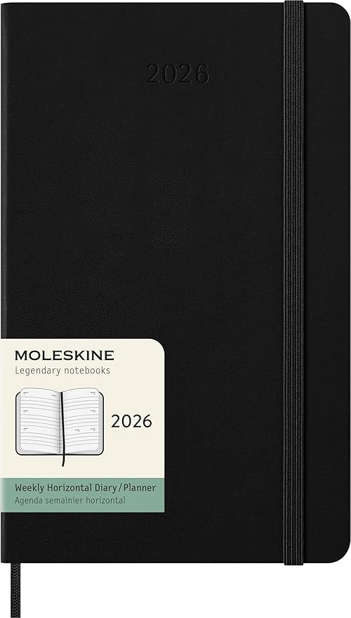 Moleskine Classic 12 Month 2026 Weekly Horizontal Planner, Hard Cover, Large (5" x 8.25"), Black, 144 pages