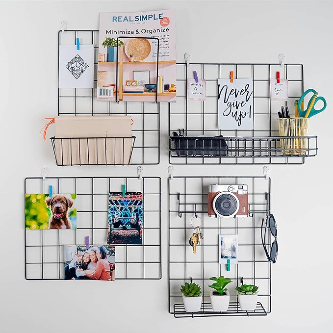 ODOXIA Wall Grid Accessories | Hanging Basket, Hooks Rack & Shelf | Wire Panel Display Shelf & Hooks | Grid Storage