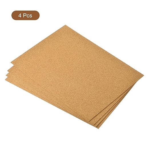 uxcell 4pcs 8.3" x 11.8" Self Adhesive Cork Sheets 1mm Thick A4 Rectangle Cork Table Mat Cup Backing Coaster Cork Board Wall Tiles