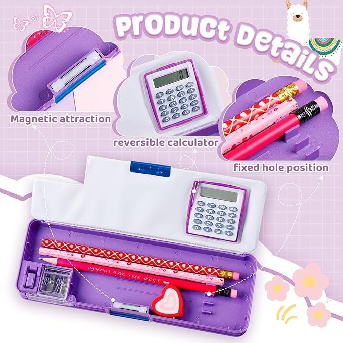 Henoyso Multifunctional Pencil Box for Girls Alpaca Pencil Case with Calculator and Sharpener Cool Cute Pencilcase School Supplies Essentials Christmas Birthday Gift Present for Kids Teens
