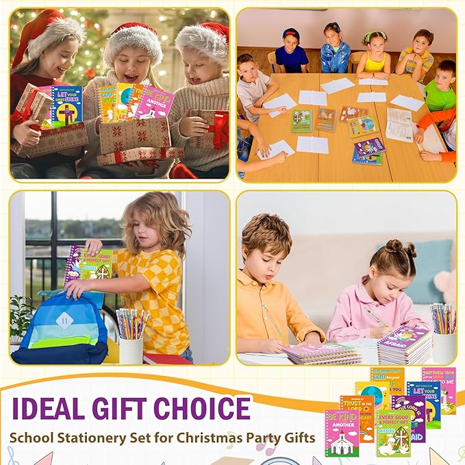 Crtiin Easter 48 Pcs Include 24 Bible Verse Notepad 24 Pencils Kids Christian Church Gifts Students Classroom Award Religious Notebook Bible Pencils Prayer Pocket School(Colorful Cross,Eclectic)