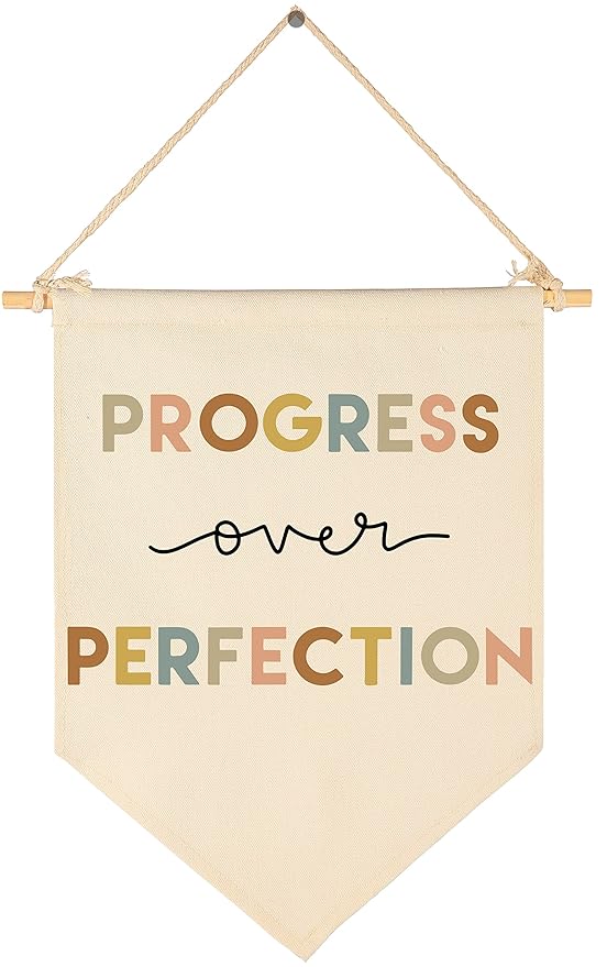Progress Over Perfection-Teacher Gift-Classroom Wall Decor-Reading Room Homeschool Decor-Canvas Hanging Pennant Flag Banner Wall Sign-Positive Affirmation Inspirational Growth Mindset-Mental Health